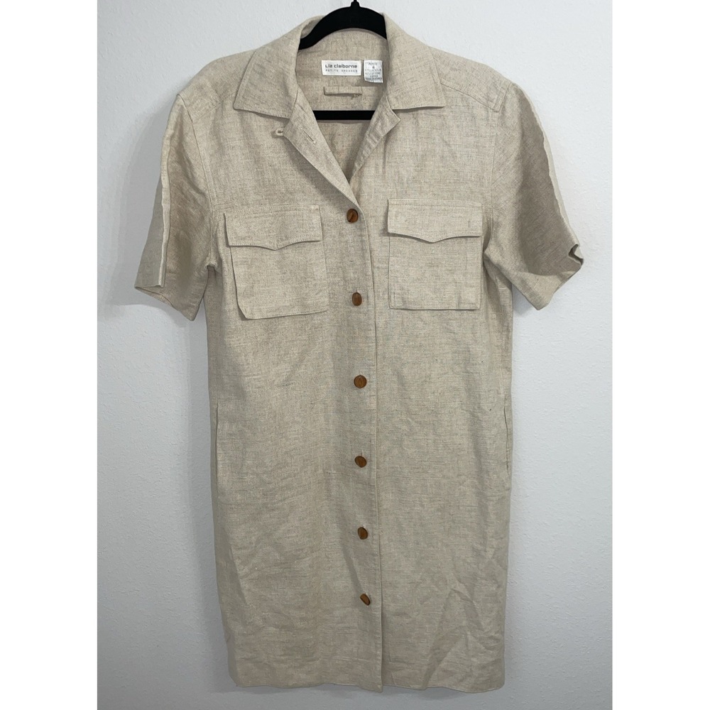 Vintage‎ Liz Claiborne Women's Size 6 Petite Dress Linen/Cotton Beige